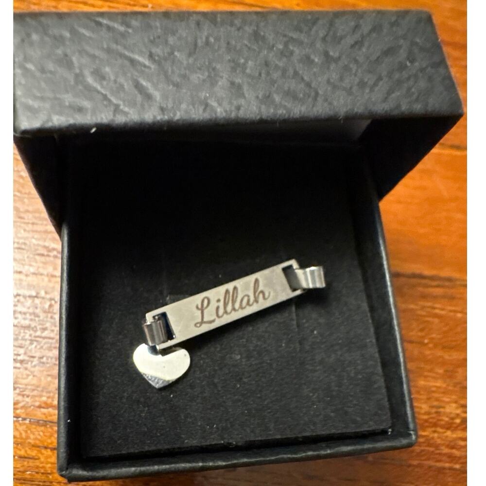 Stainless Steel Personalized Name Bracelet Engraved with LILLAH w/ heart charm